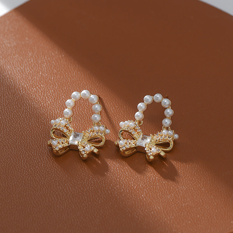 Sweet Pearl Bow Ribbon Drop Earrings for Women - Elegant Dangle Jewelry Gift for Brides, Prom, Party & Special Occasions | A7908