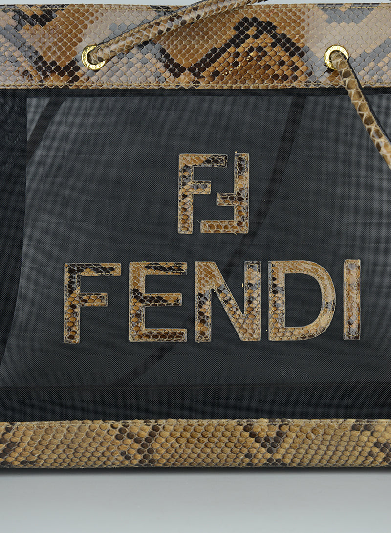 Fendi Python & Mesh Shopper Bag - Luxury Designer Handbag for Women, Perfect for Work, Travel & Everyday Use