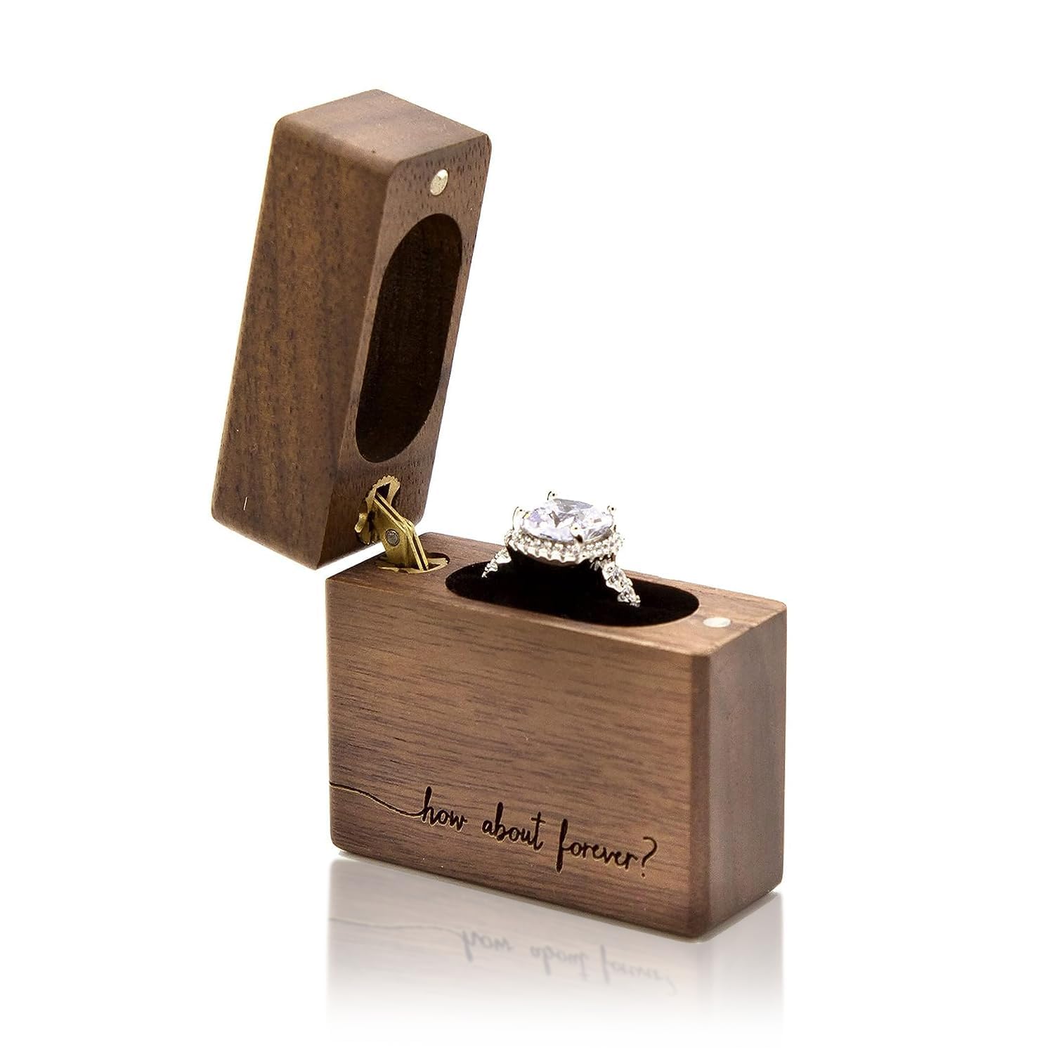 MUJEE Engraved Wooden Proposal Ring Box - Personalized Wedding Ring Bearer Box for Engagement & Ceremony - Perfect for Proposals, Vow Renewals & Photo Decor