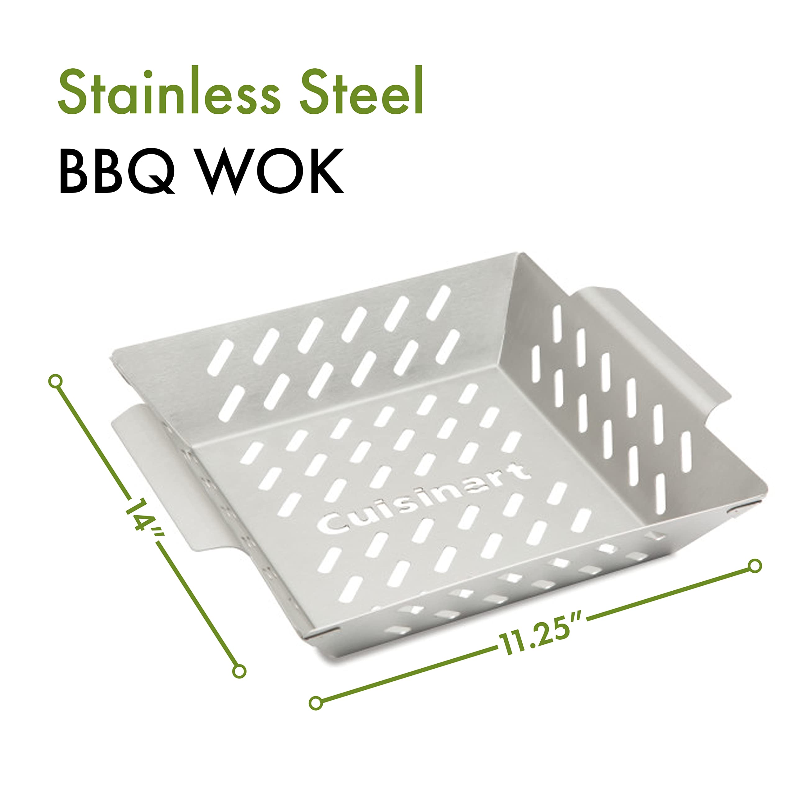 Cuisinart CGWM-019 Stainless Steel BBQ Wok with Built-in Handles - Heavy Duty Grilling Basket for Vegetables, Seafood & Meat - Perfect for Outdoor Cooking, Camping & Backyard BBQs