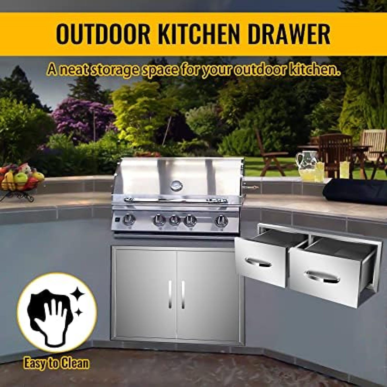 Stainless Steel Double Drawers for Outdoor Kitchen - 30Wx20Dx10H Horizontal BBQ Drawer - Perfect for Grilling Station & BBQ Island - Durable & Weather-Resistant for Outdoor Cooking & Entertaining