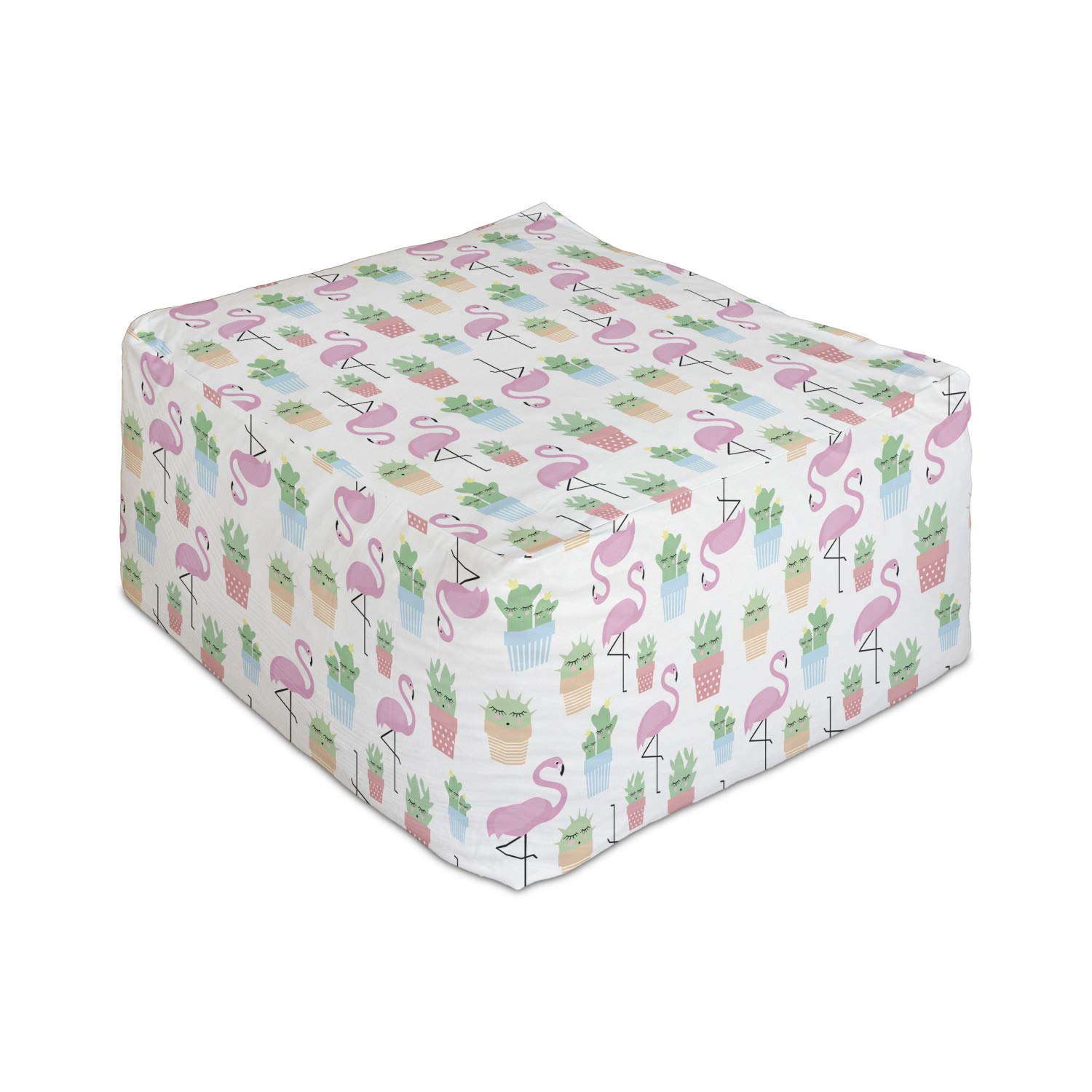 Ambesonne Cactus & Flamingo Print Rectangle Pouf Ottoman - 25