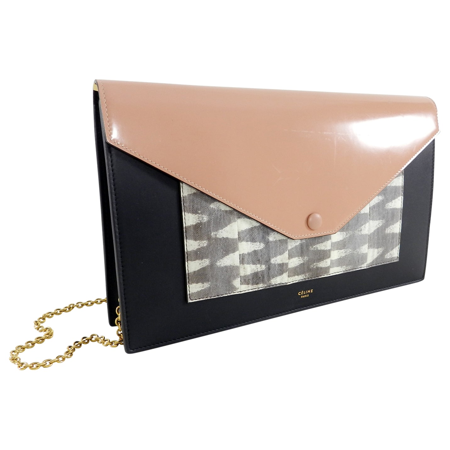 Celine Tricolor Nude and Lizard Leather Pocket Envelope Clutch Bag for Women | Luxury Designer Handbag for Evening Parties, Weddings & Special Occasions