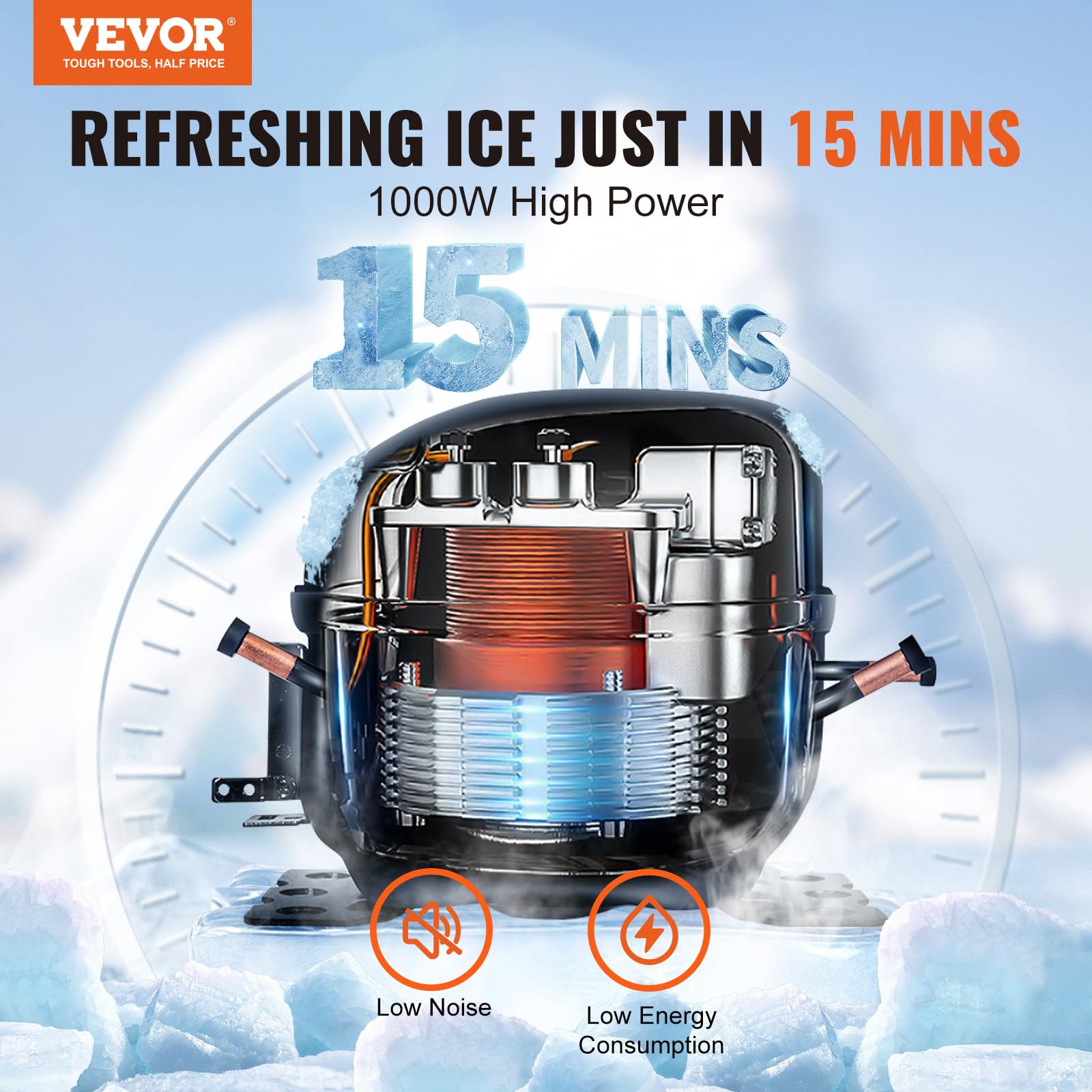 VEVOR Commercial Ice Maker Machine 450LBS/24H with 330.7LBS Storage Bin, 1000W Self-Cleaning Ice Machine with 3.5