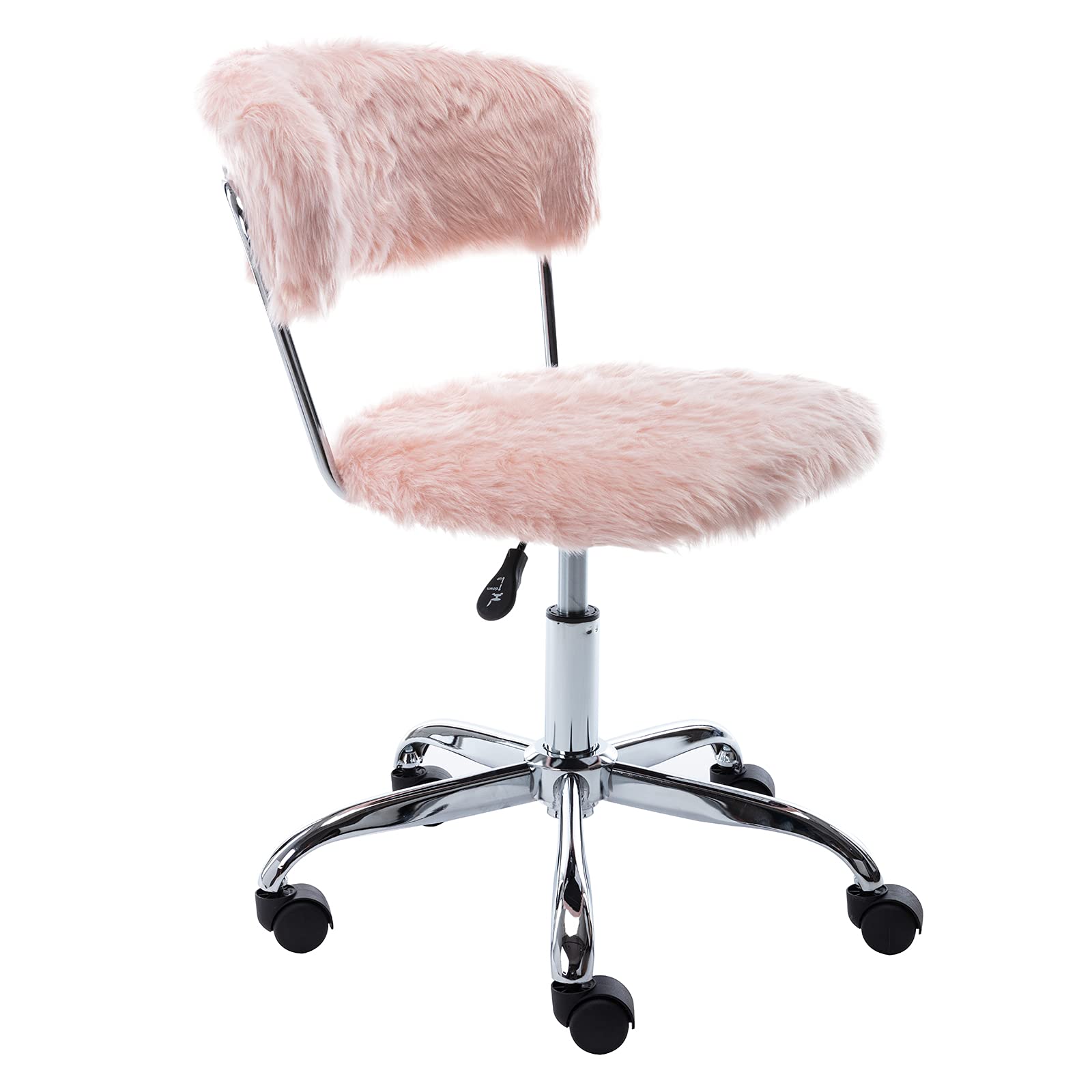 Chairus Home Office Chair - Faux Fur Upholstered Modern Task Chair with Height Adjustment, Pink Reception Desk Chair for Bedroom & Vanity | Perfect for Work from Home, Gaming & Makeup Station