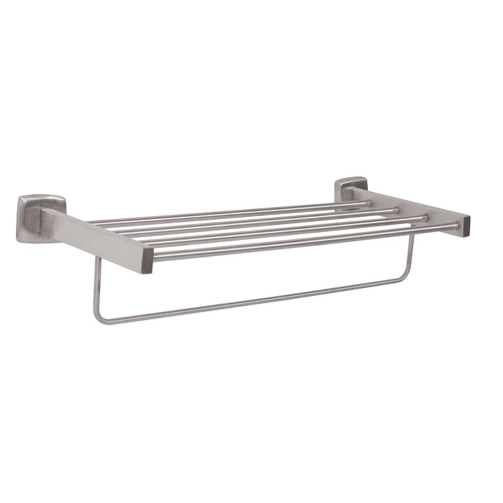 Bradley 9104 Wall Mounted Towel Shelf with Towel Bar - Satin Nickel Finish - Bathroom Storage Organizer for Towels & Toiletries