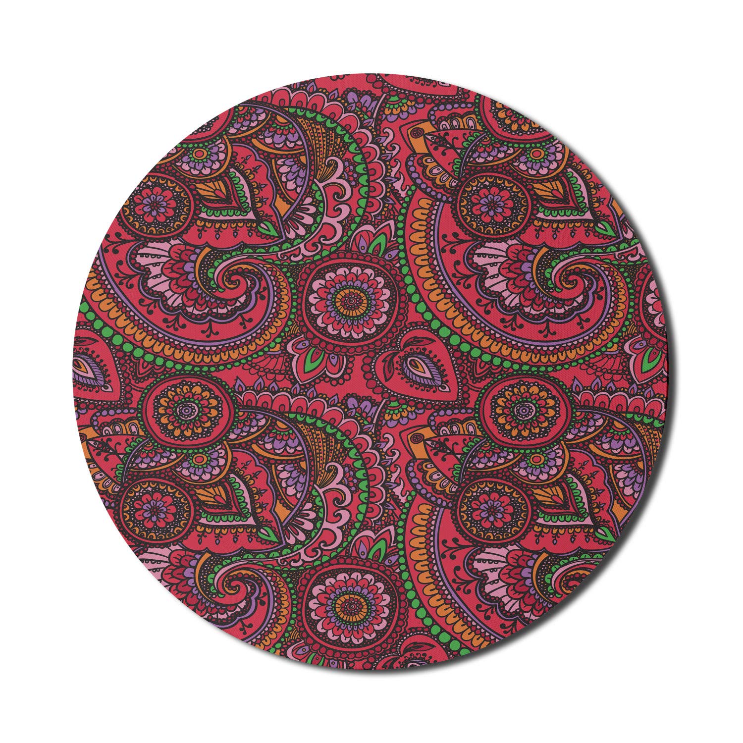 Ambesonne Asian-Inspired Computer Mouse Pad - Traditional Vintage Twists Lines Spirals Design, Non-Slip Thick Rubber Base, 8 Inch Round Gaming Mousepad in Dark Coral Orange Green | Perfect for Office, Gaming & Home Workspace
