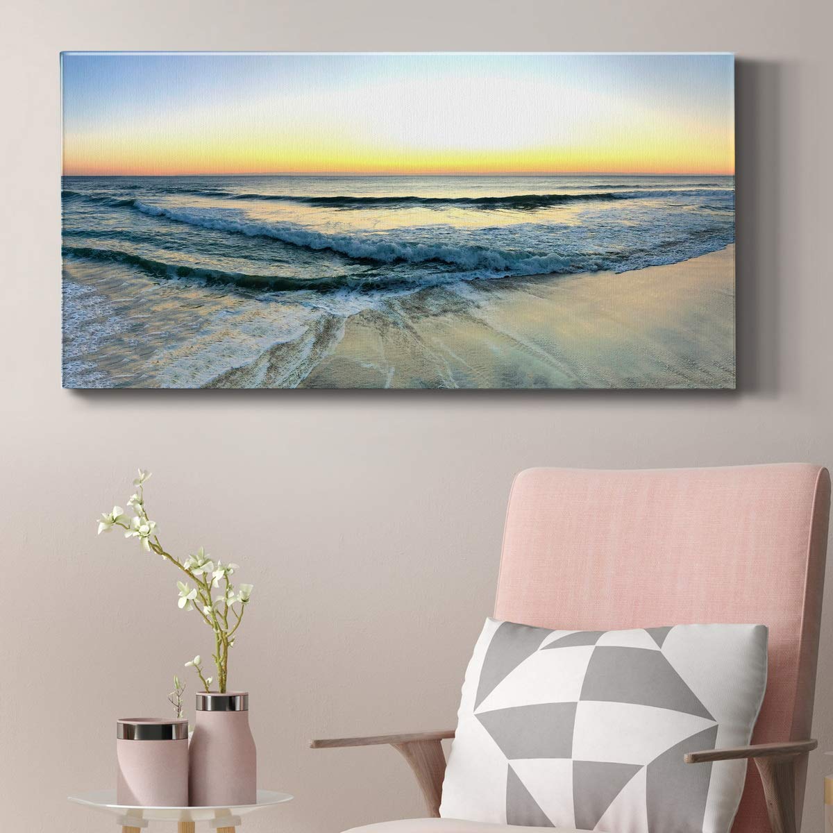 Modern Ocean Wave Canvas Wall Art - Blue Beach Landscape Print for Living Room, Bedroom, Bathroom & Office Decor - Ready to Hang 20x40 Inches - Perfect for Coastal, Nautical & Boho Home Styling