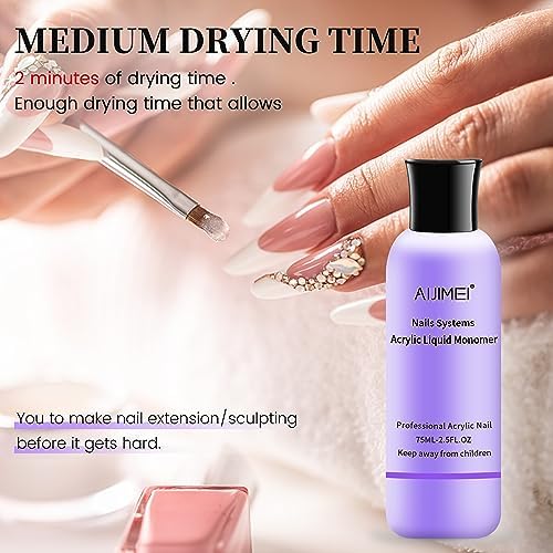 AIJIMEI Acrylic Liquid Monomer - 5oz (75ml/2.5fl.oz) 2-Pack for Professional Nail Art | Fast-Drying Acrylic Nail Liquid for Acrylic Powder | Perfect for DIY Manicures, Salon Nail Extensions & Nail Art Designs