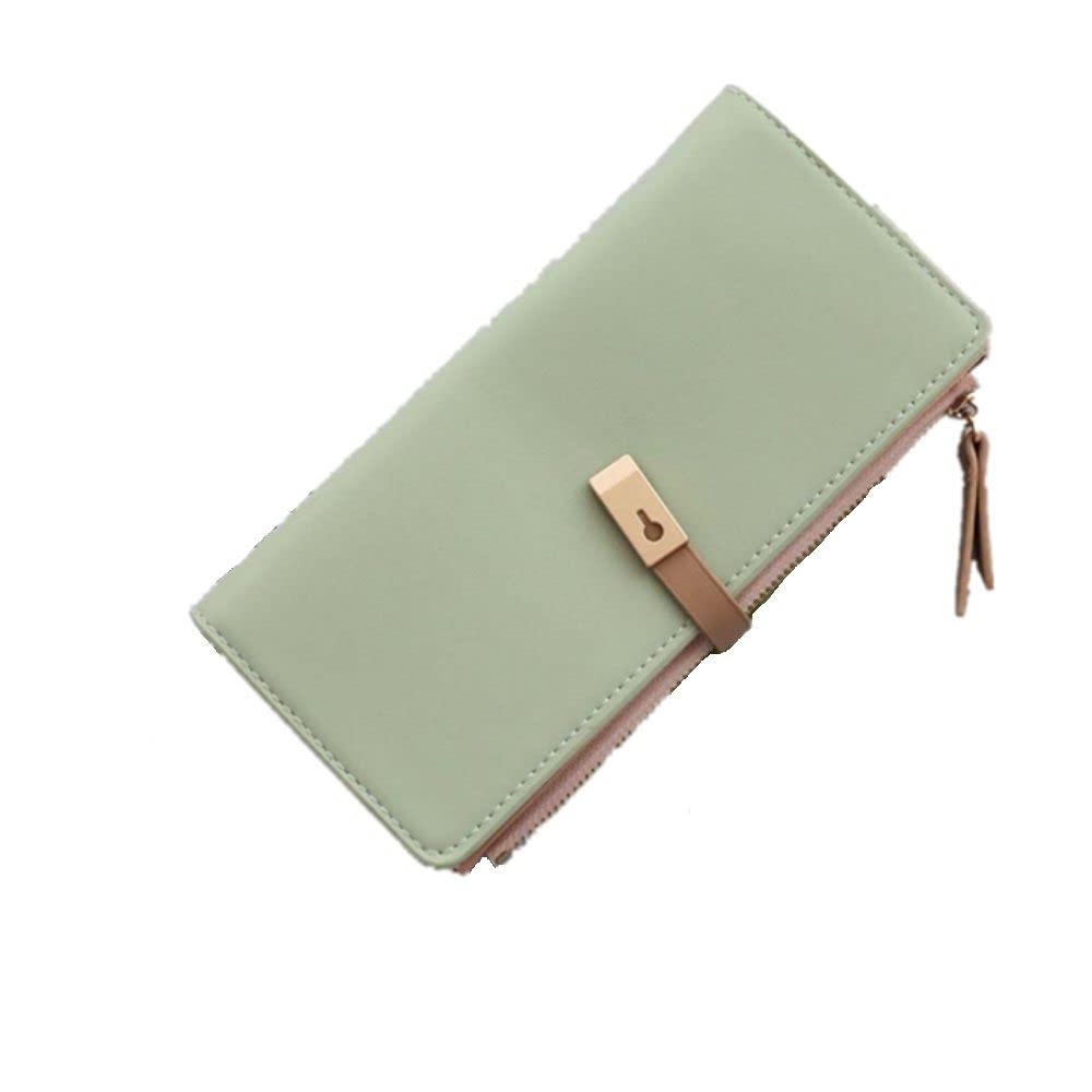 Women's Zipper Clutch Wallet with Money Clip & Multiple Card Pockets - Stylish Long Purse Organizer for Credit Cards, Cash & ID - Perfect for Everyday Use, Travel & Business (Green)