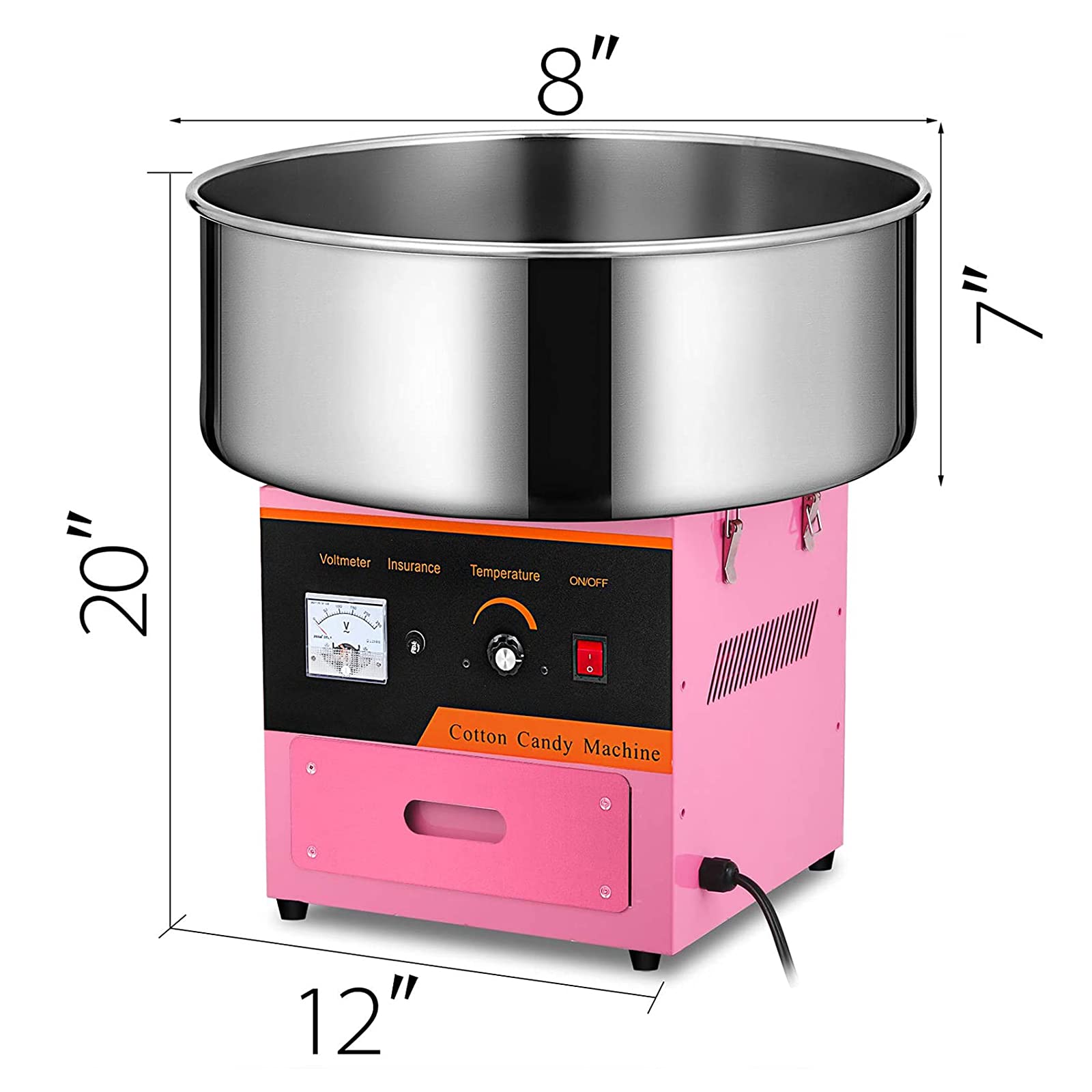 20.5 Inch Commercial Cotton Candy Machine - Stainless Steel Electric Candy Floss Maker for Parties, Carnivals, Fairs & Events - Perfect for Birthday Celebrations, Weddings, and Business Use