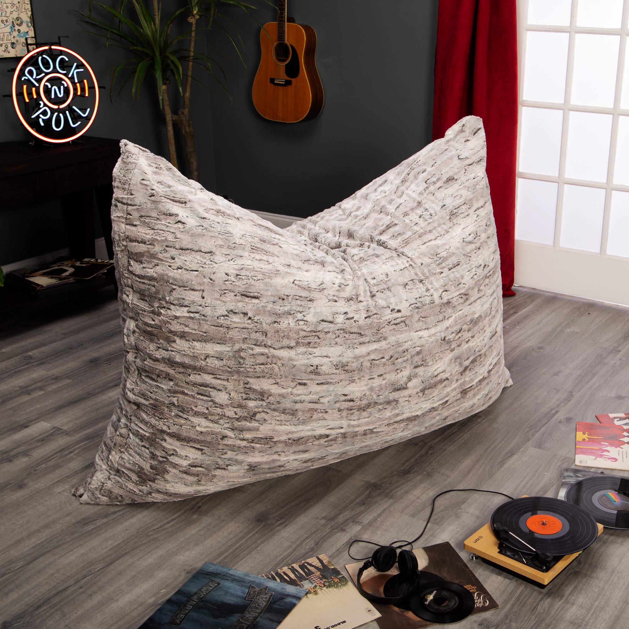 Premium 5.5ft Jaxx Bean Bag Chair with Luxe Silver Fox Fur - Ultra Soft Large Bean Bag for Adults & Teens - Perfect for Living Room, Game Room, Dorm & Relaxation