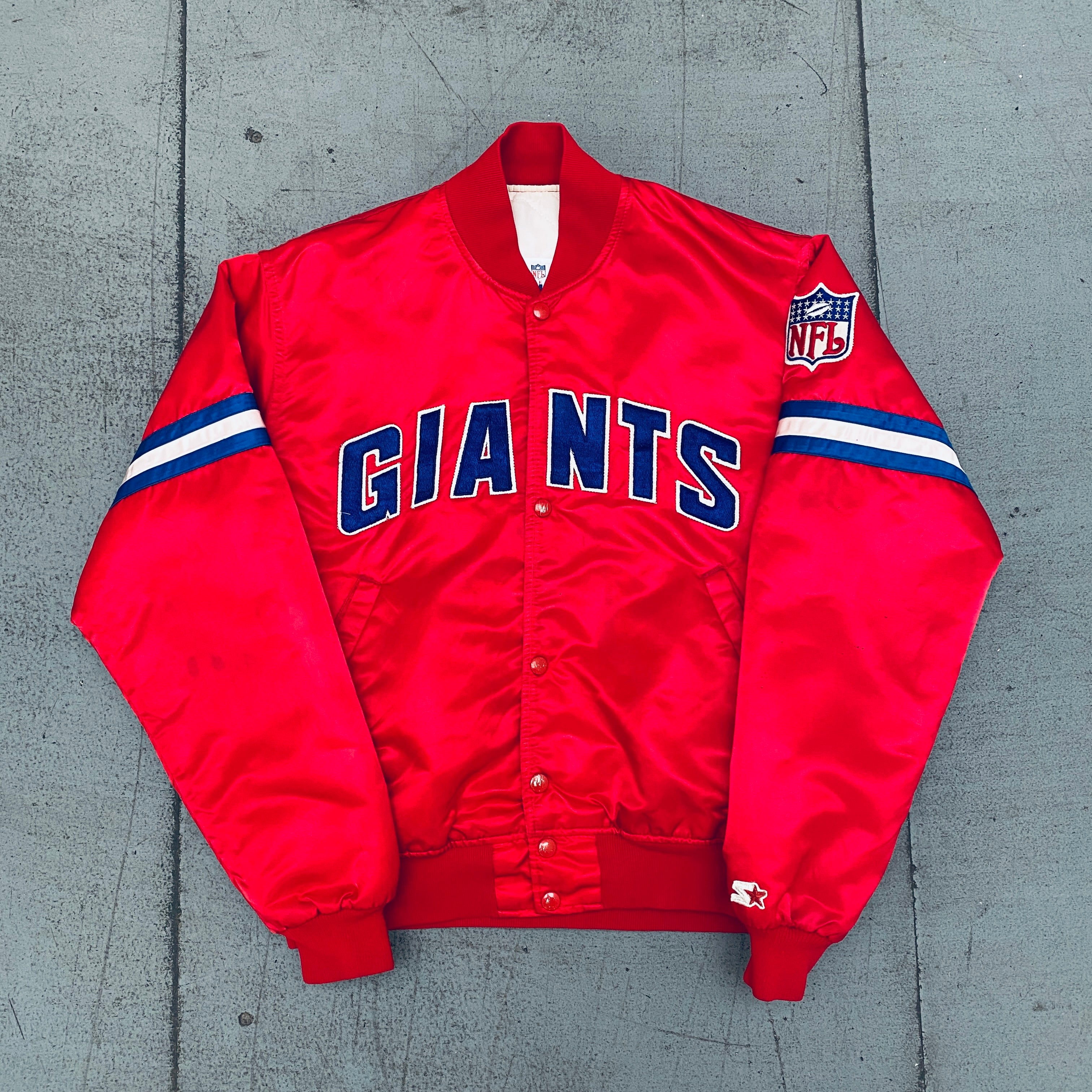 Vintage 1980s New York Giants Satin Bomber Jacket - Bill Belichick Proline Starter Jacket for Men (Medium) - Perfect for NFL Fans, Retro Fashion & Collectors
