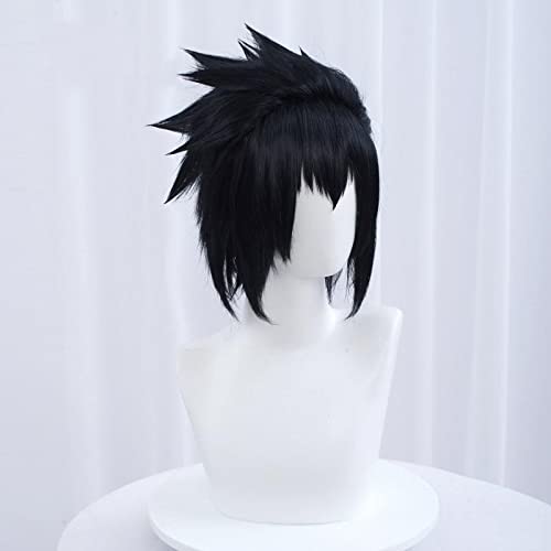 Sasuke Uchiha Black Short Wig for Men - Anime Cosplay Costume Heat Resistant Synthetic Hair - Perfect for Naruto Conventions, Halloween Costumes & Anime Events