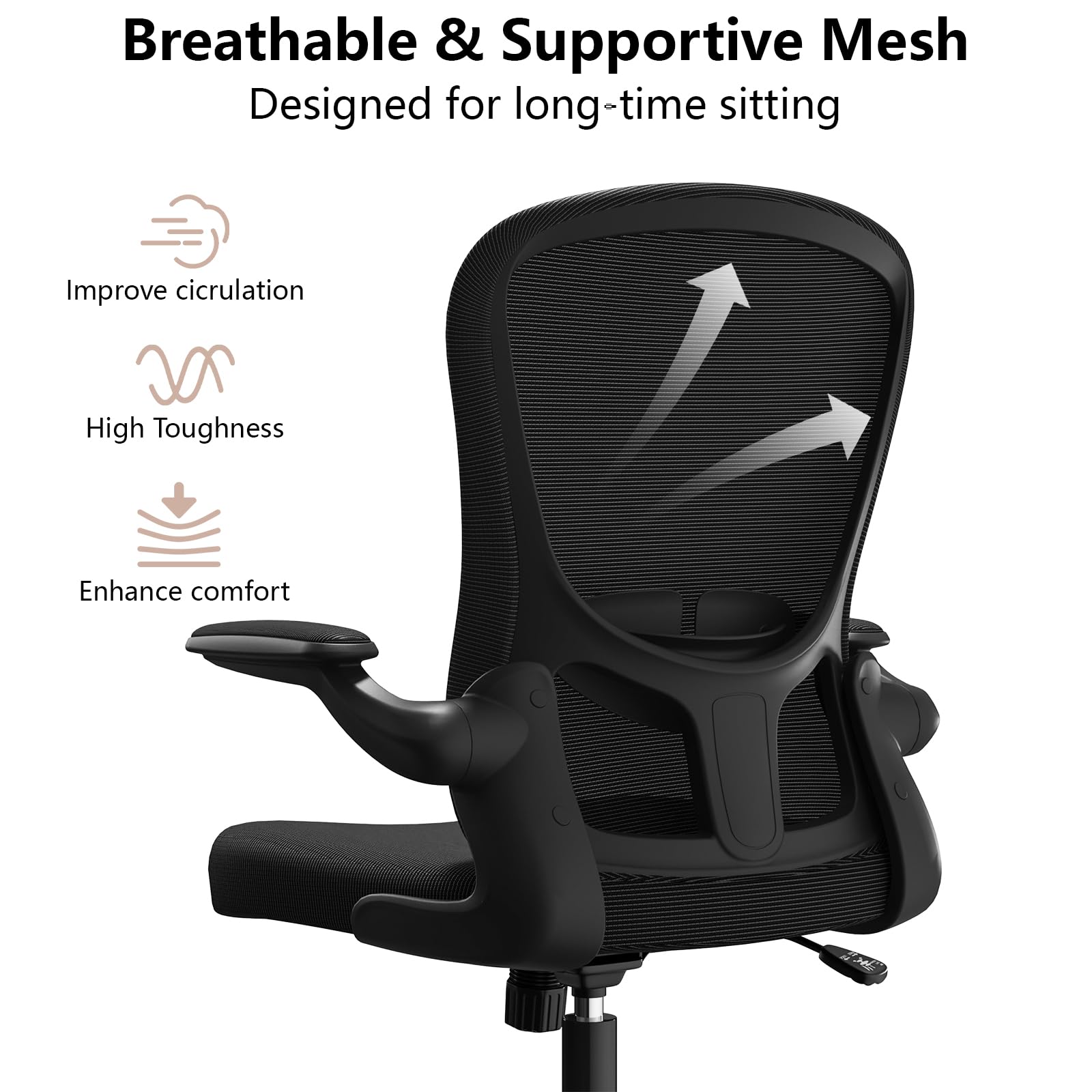 Ergonomic Office Chair with Lumbar Support - Adjustable Height & Flip-Up Arms - Breathable Mesh Swivel Task Chair for Home & Office Use - Perfect for Long Hours of Sitting, Gaming, and Remote Work