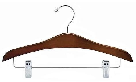 Premium Walnut & Chrome Wooden Suit Hanger with Clips - Elegant Clothes Organizer for Wardrobe, Closet & Travel - Perfect for Suits, Jackets, Pants & Ties Storage
