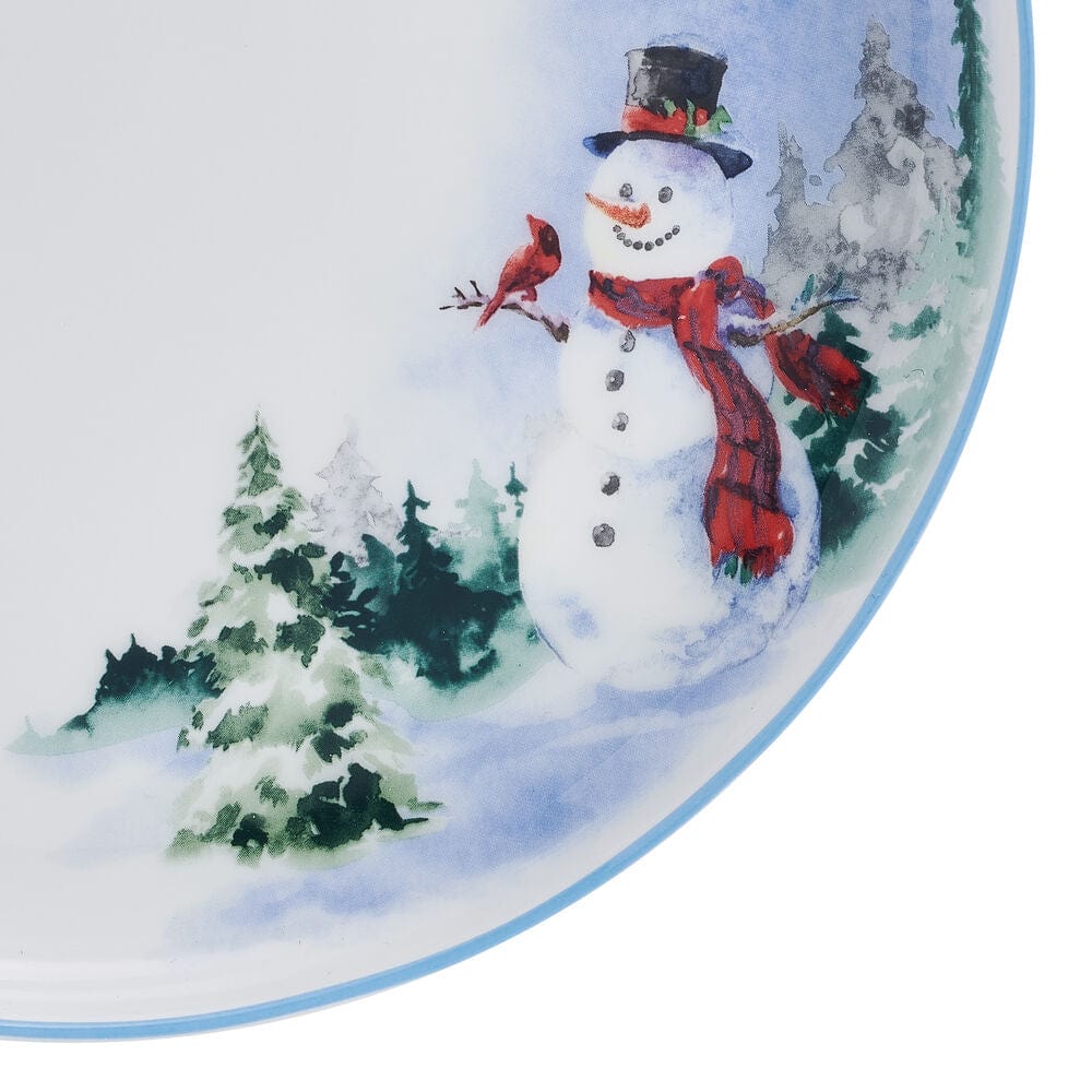 Snowman Forest 12-Piece Dinnerware Set for 4 - Holiday Dinner Plates, Bowls & Mugs - Christmas Tableware for Family Gatherings & Festive Celebrations