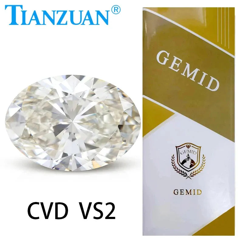 Lab Grown Oval Diamond CVD I-J Color VS2 2EX Loose Gemstone Bead - GEMID Certified for Jewelry Making, Engagement Rings & Fine Crafting