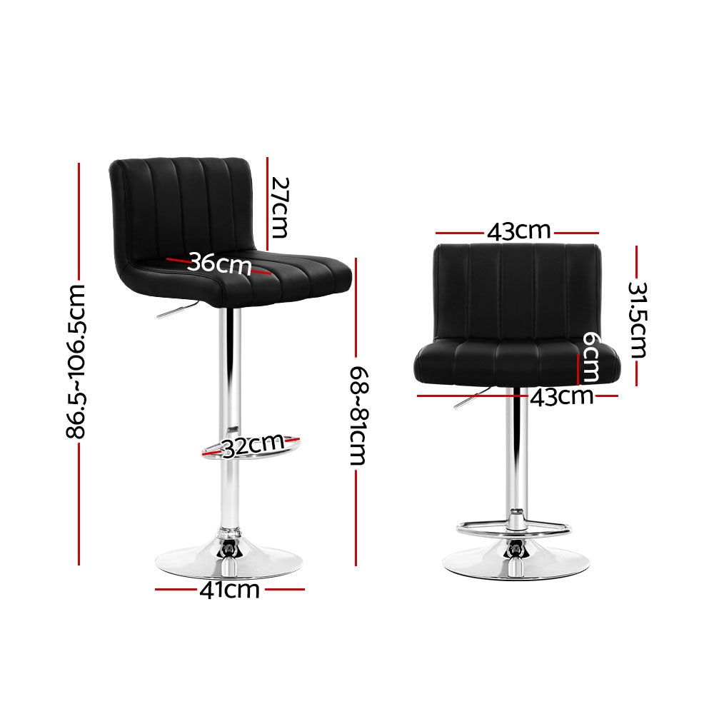Adjustable Height Bar Stools with Gas Lift Mechanism - Genuine Leather Upholstery, Black - Perfect for Kitchen Islands, Home Bars & Dining Areas