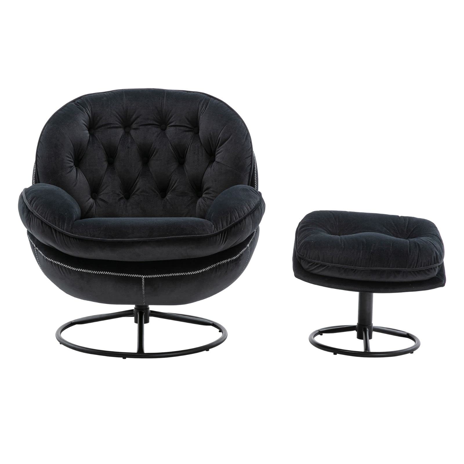 Velvet Swivel Accent Chair with Ottoman - Modern Living Room Lounge Chair with Footrest for Relaxing & Reading - Perfect for Home, Office, and Cozy Spaces