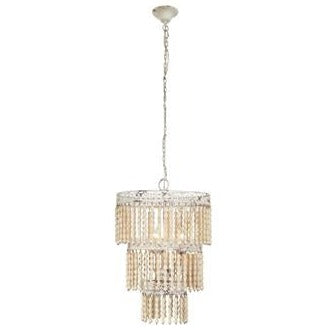 Bohemian White Metal & Natural Wood Bead Tiered Chandelier - Perfect for Living Room, Bedroom, or Dining Room Decor