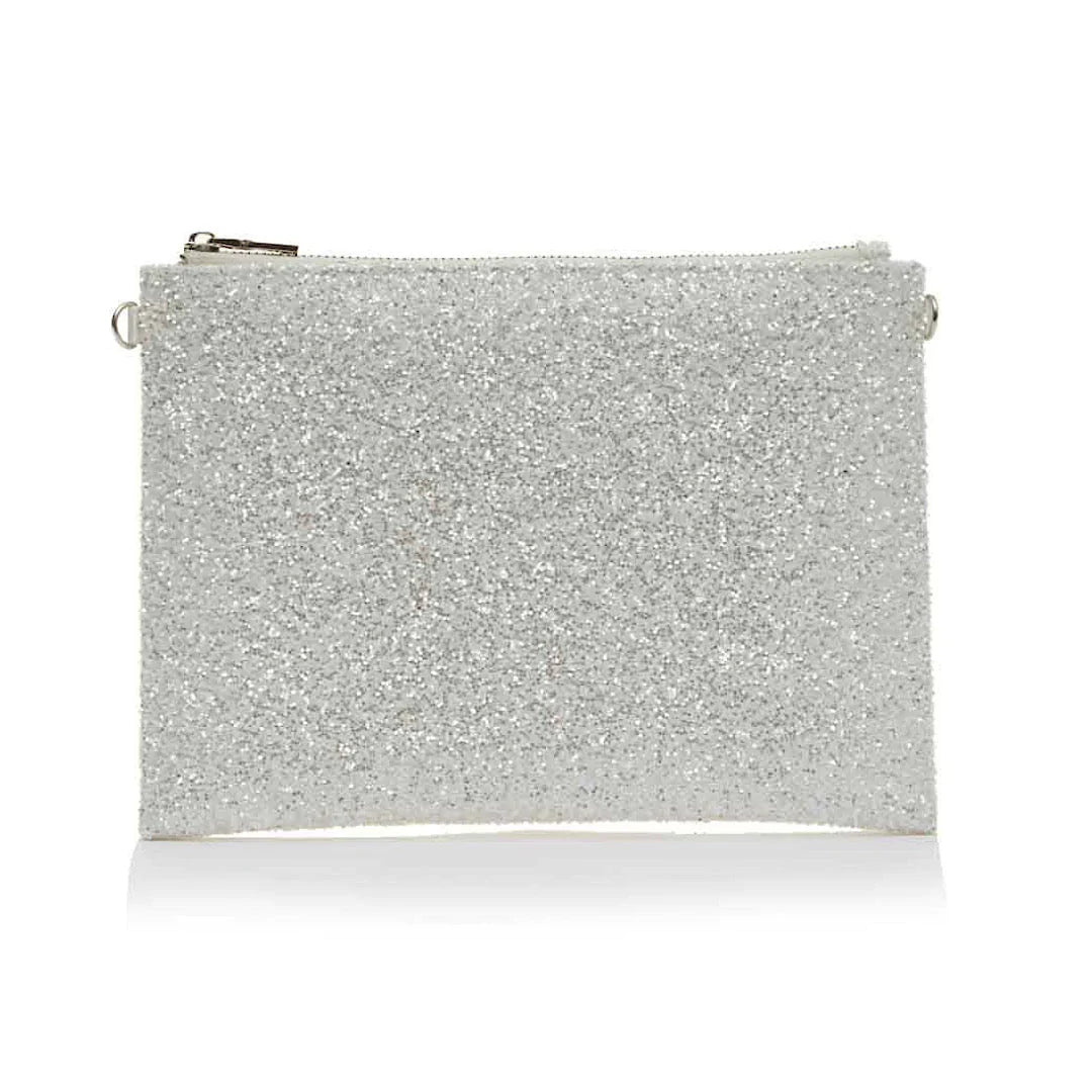 Rainbow Club Ivory Satin Glitter Handbag for Women - Elegant Evening Clutch Purse - Perfect for Parties, Weddings & Special Occasions