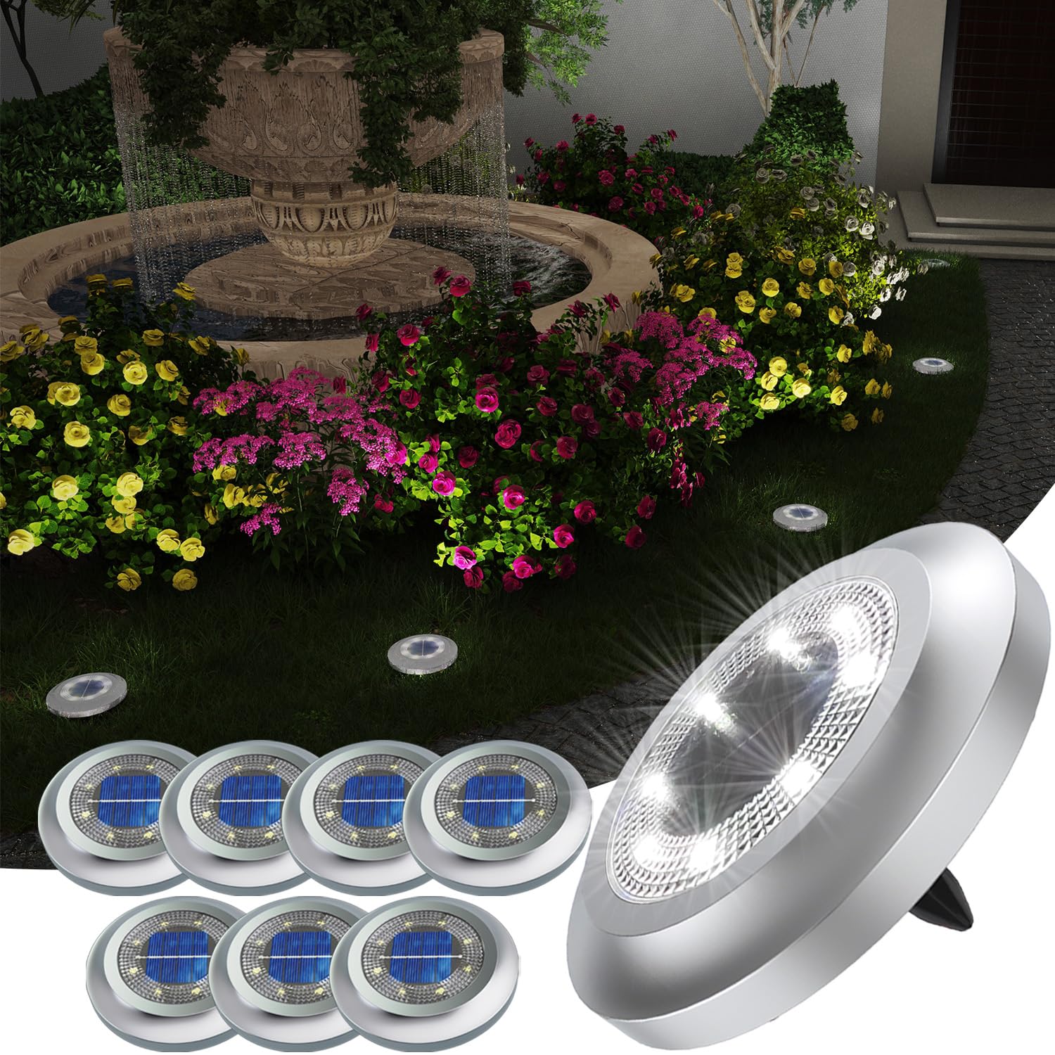 2024 Upgraded Solar Disk Lights Outdoor - Waterproof LED Landscape Lights for Walkway, Lawn, Steps & Decks | Solar-Powered In-Ground Lighting for Garden, Patio & Pathway Illumination