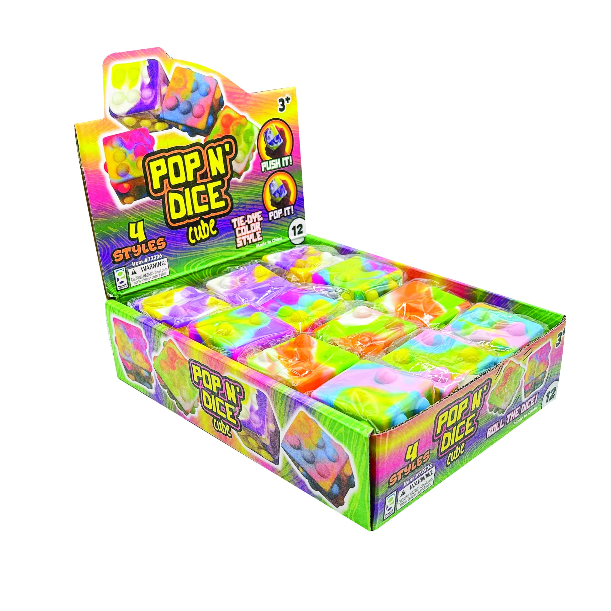 Raymond Geddes Pop ‘n’ Dice Fidget Cube Toys (12 Pack) - 6-Sided Sensory Stress Relief Toys for Kids & Adults - Tie Dye Popper Fidgets for Anxiety, ADHD & Focus - Perfect for Classrooms, Travel & Office Use