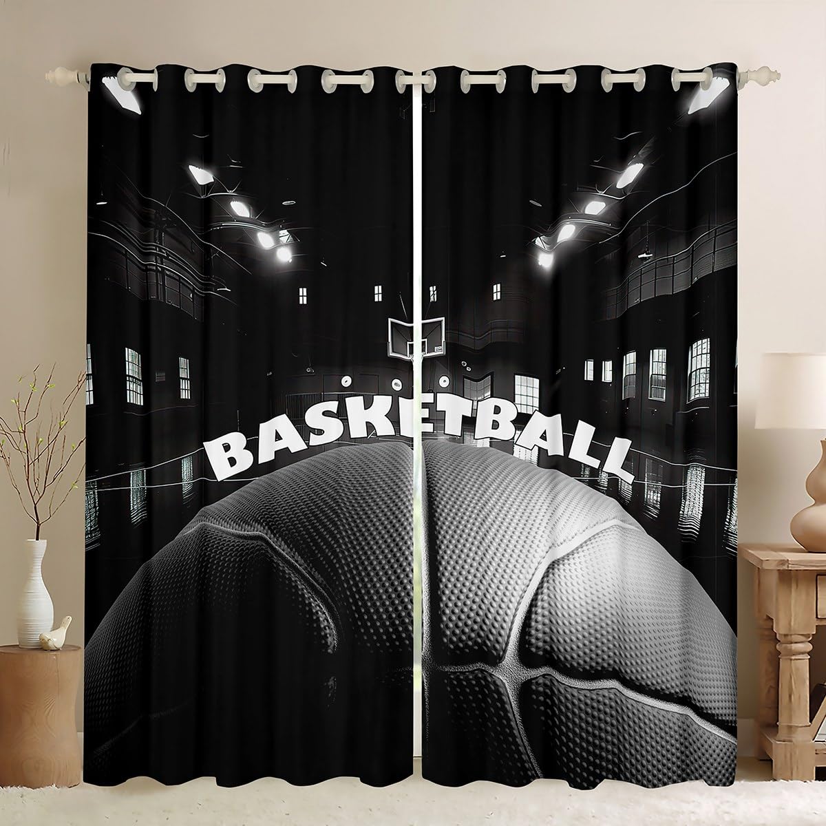 Feelyou Blackout Basketball Curtains for Windows - 2 Panels 52x96 Inch, NBA Sports Theme Room Decor, Perfect for Game Rooms, Bedrooms & Home Theater Light Blocking