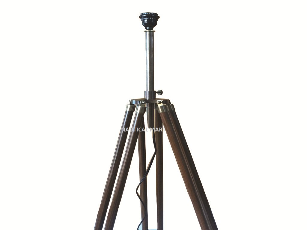 Vintage Mid Century Modern Tripod Floor Lamp - Brown Wooden Stand with Fabric Shade for Living Room, Bedroom & Office - Retro Industrial Lighting Decor