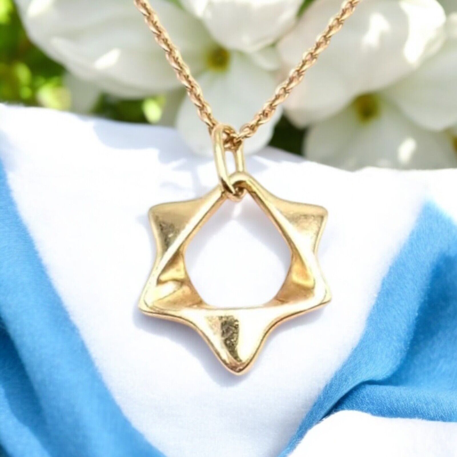 Authentic Georg Jensen 18k Yellow Gold Star of David Pendant Necklace - Elegant Jewish Jewelry for Hanukkah, Bar Mitzvah & Special Occasions