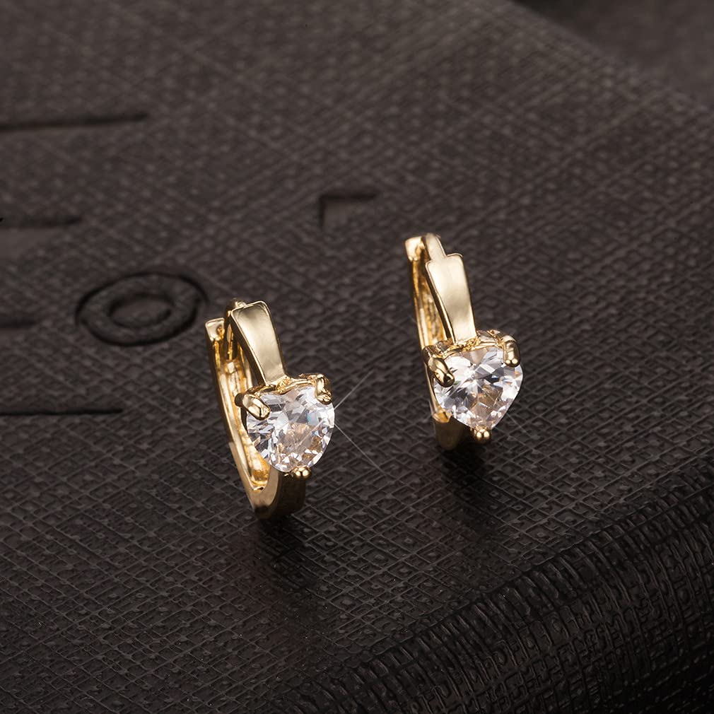 14K Gold Plated Heart Cubic Zirconia Huggie Hoop Earrings for Women - Small Round Cuff Earrings - Birthday Gifts for Her - Perfect for Date Night, Wedding & Everyday Wear