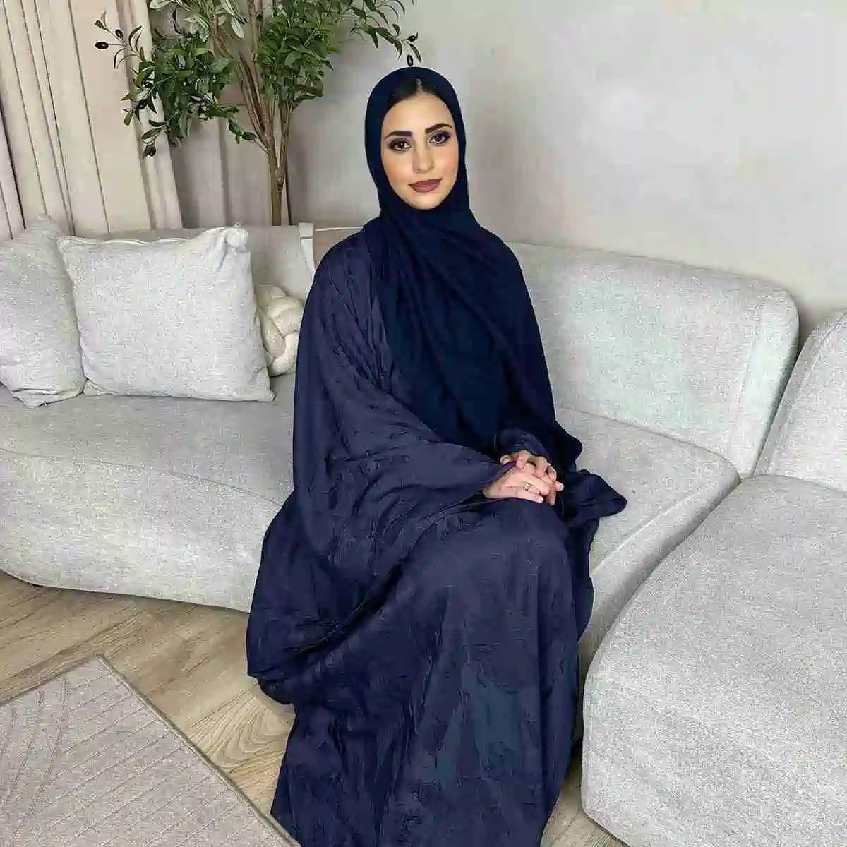 Elegant 3D Jacquard Satin Abaya Dress #25002 - Modest Islamic Prayer Dress for Women, Perfect for Eid, Ramadan & Special Occasions