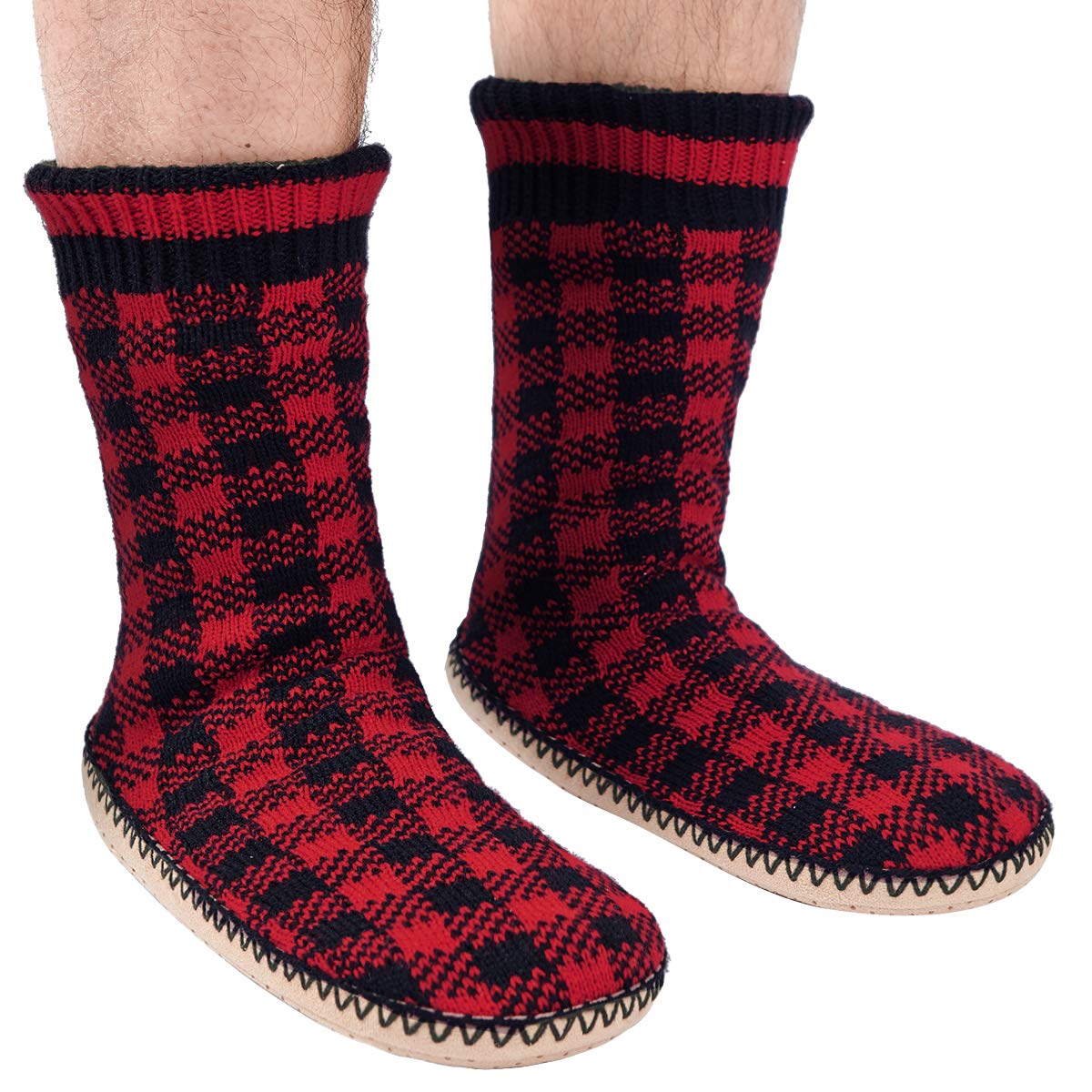 Men's Winter Cable Knit Non-Slip Slipper Socks - Warm Sherpa Lined Cozy Indoor House Socks for Home, Lounge & Cold Weather Comfort