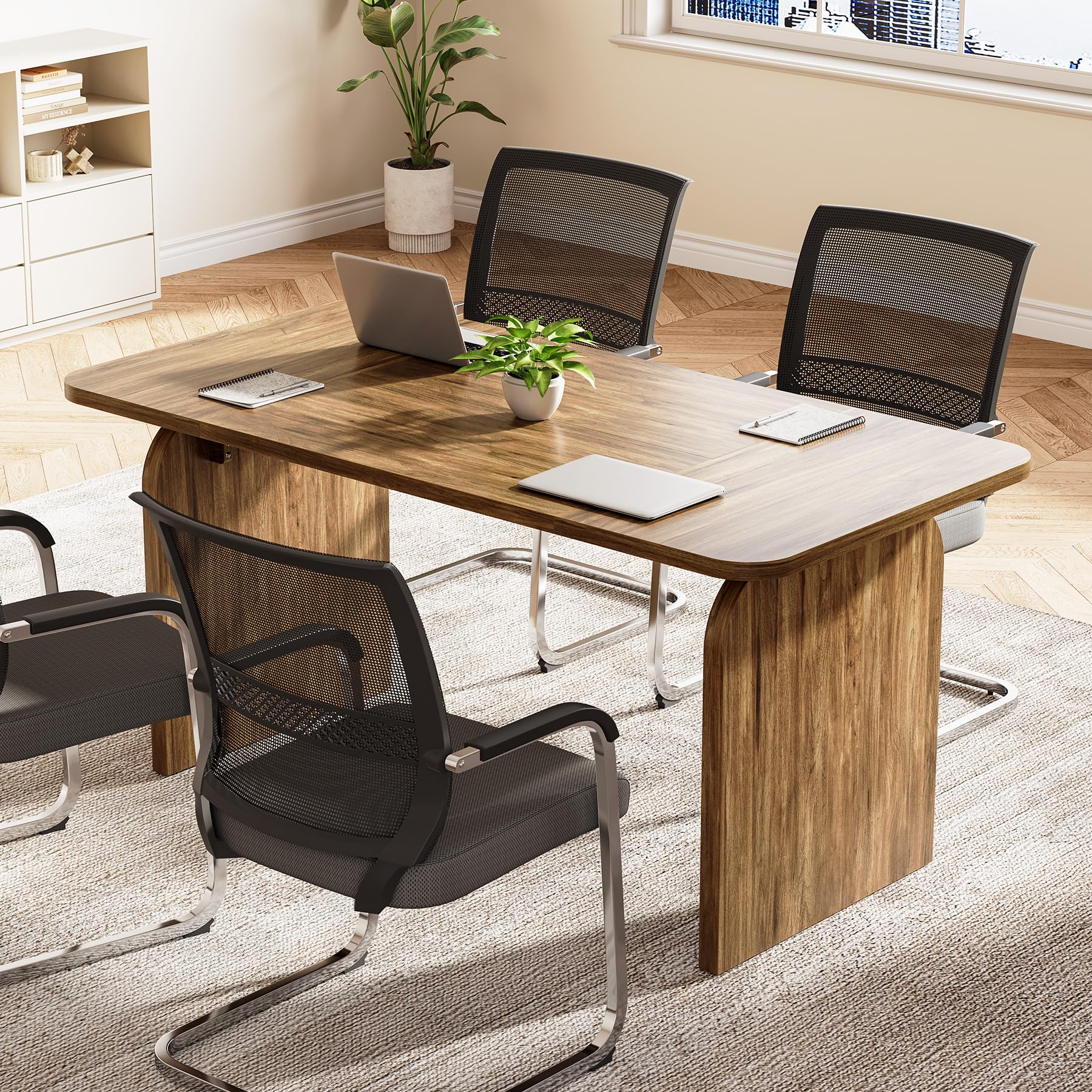 63-Inch Large Wooden Office Desk - Spacious Computer Desk for Home Office, Study & Crafting | Retro Executive Workstation for Writing, Working & Home Office Decor