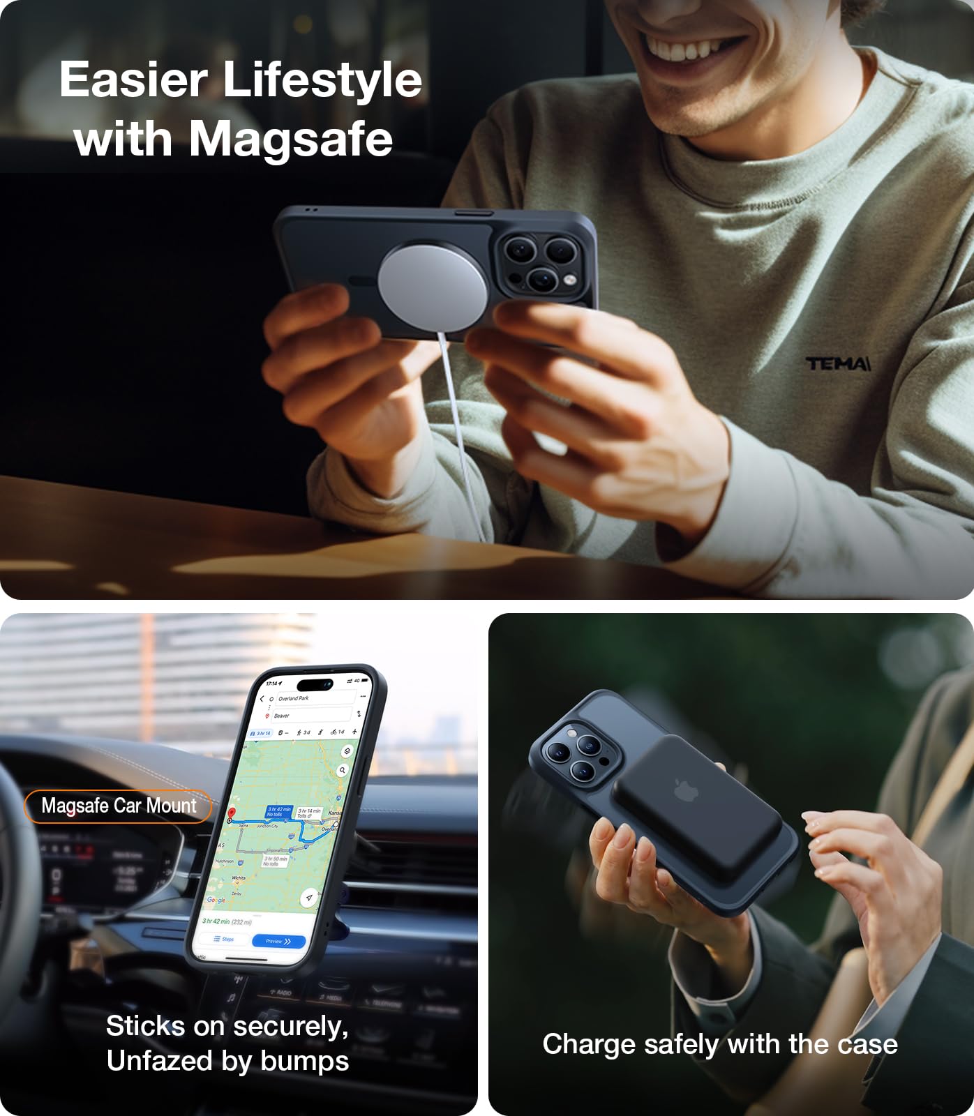 TORRAS Magnetic Shockproof Case for iPhone 14 Pro with MagSafe - 20W Fast Charging, 12FT Military Drop Protection, Slim Anti-Fingerprint Design - Perfect for Work, Travel & Outdoor Activities (Black)