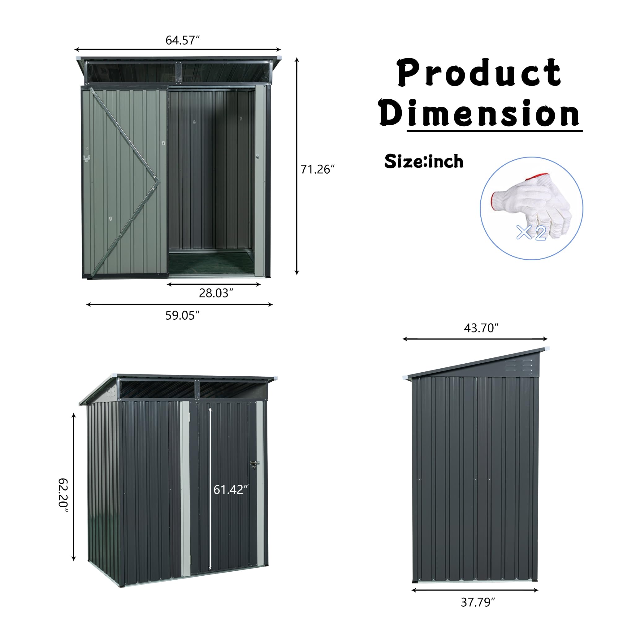 5x3ft Galvanized Steel Outdoor Storage Shed - Lockable Metal Garden Shed for Garbage Cans, Tools & Lawn Equipment | Weather-Resistant Backyard, Patio & Garage Storage Solution (Gray)