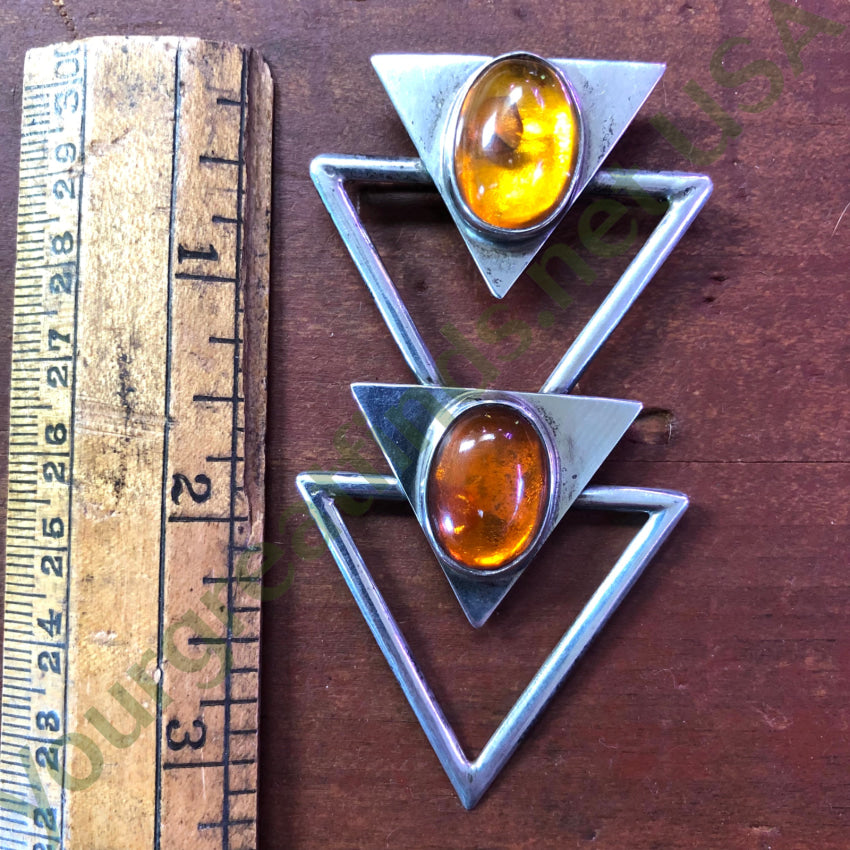 Sterling Silver Triangle Pendant Necklace with Genuine Golden Amber - Elegant Bohemian Jewelry for Women, Perfect for Everyday Wear, Parties & Gifts
