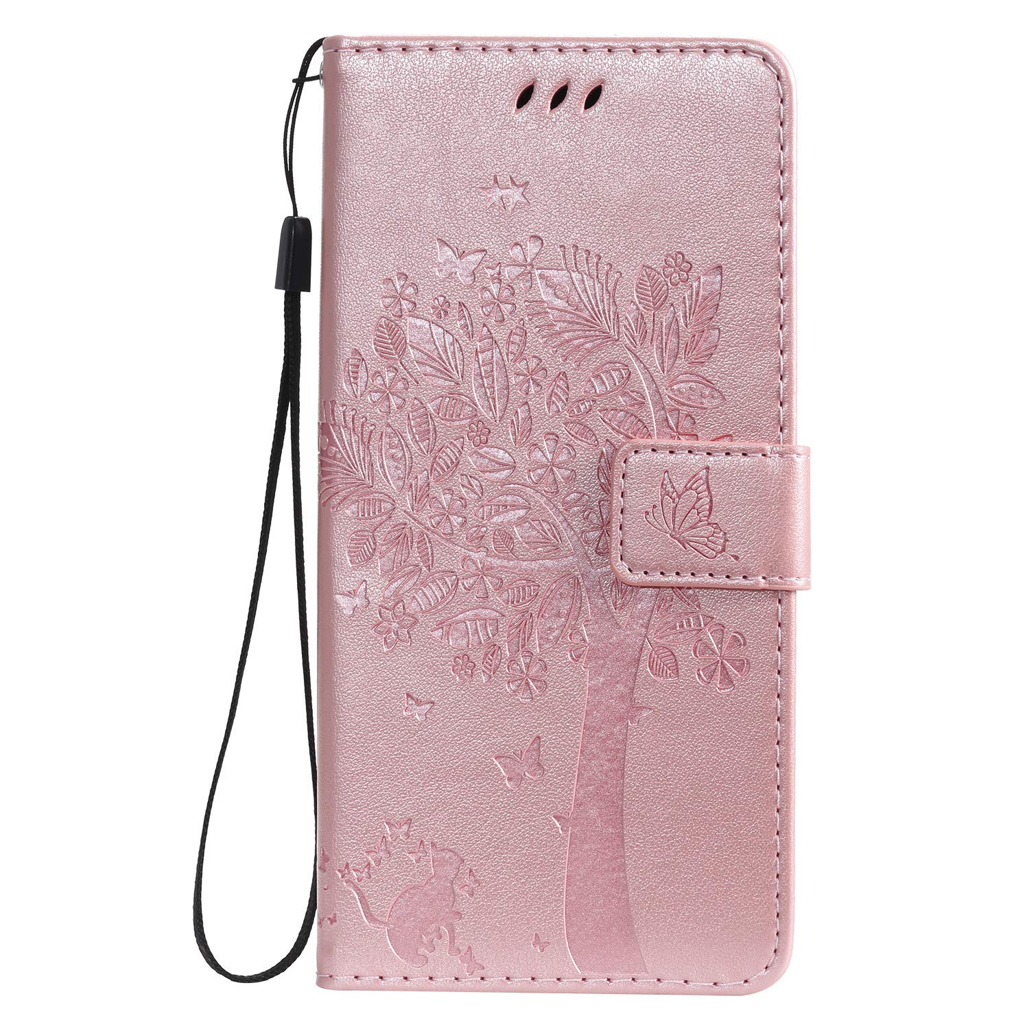 Premium PU Leather Wallet Case for Samsung Galaxy A50 - Cat & Tree Embossed Design with Card Slots & Kickstand | Rose Gold Protective Flip Cover | Perfect for Work, Travel & Everyday Use