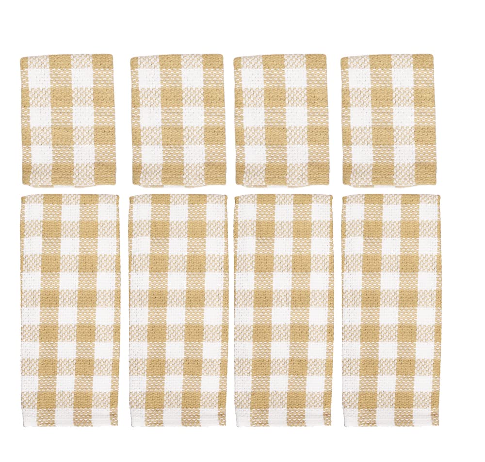 Tan Buffalo Plaid Cotton Kitchen Towels Set - 8-Piece for Washing & Drying Dishes