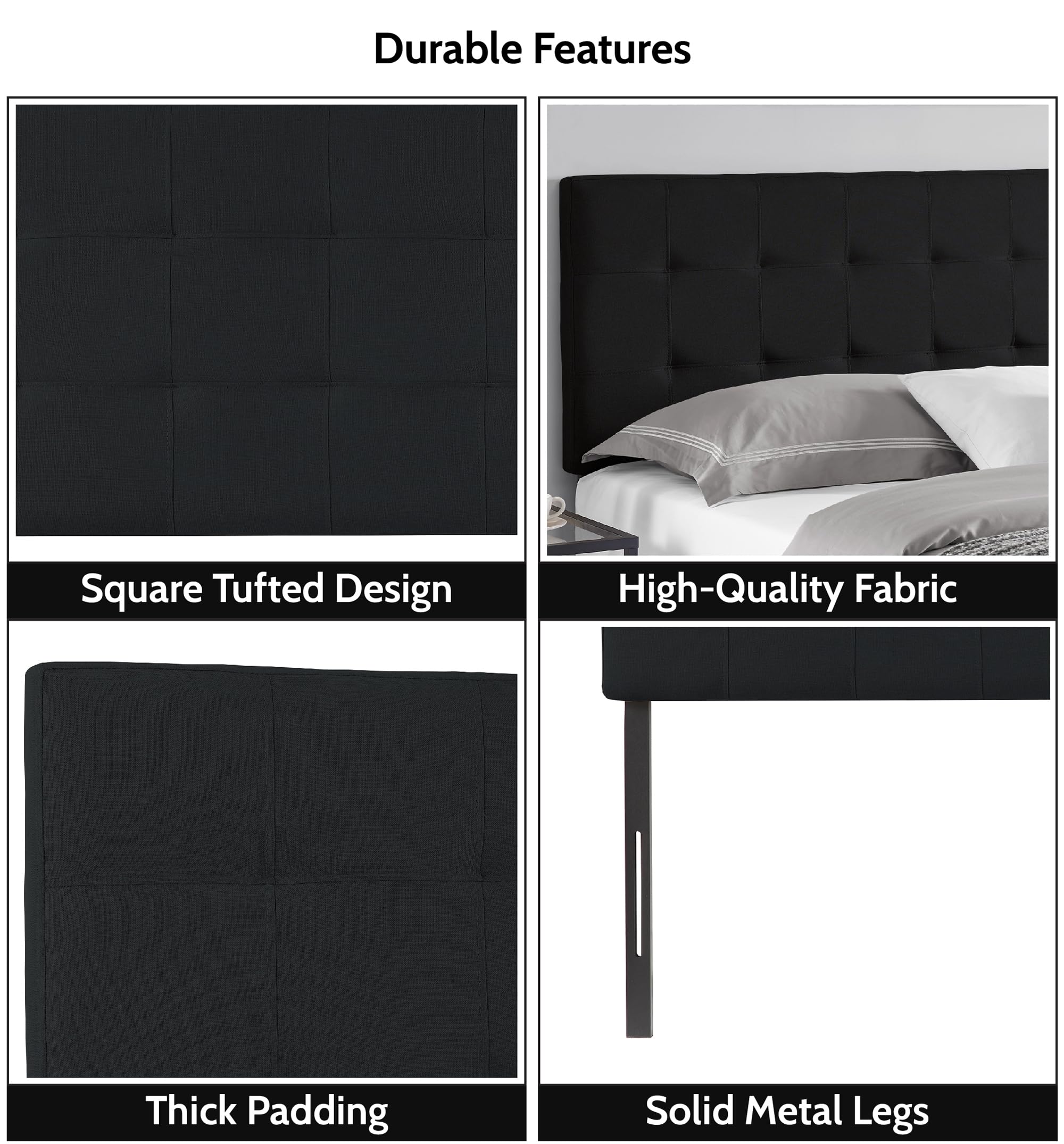 Naomi Home Jessenia Upholstered Tufted Headboard for Full Size Bed - 12 Adjustable Positions, Wall Mounted Linen Fabric Backboard (Black) - Perfect for Modern Bedrooms, Guest Rooms & Small Space Living