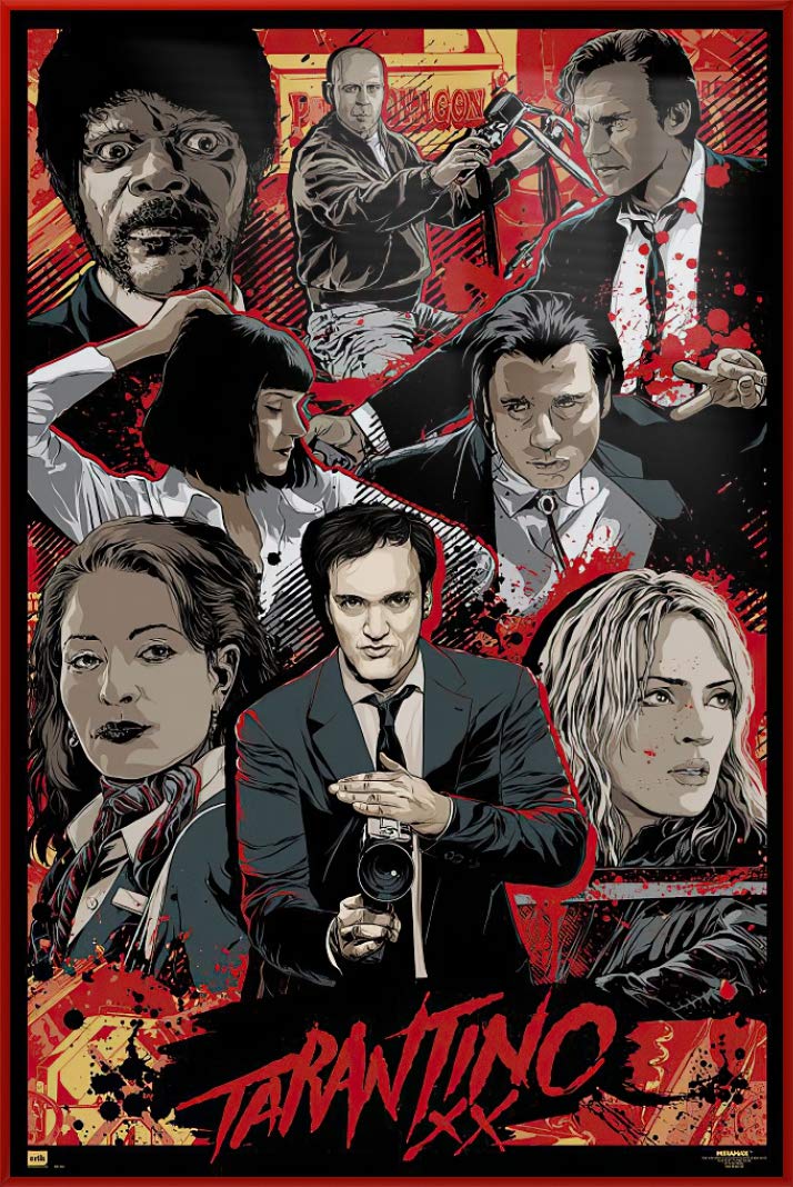 Framed Quentin Tarantino Movie Poster - 24x36 Inches Tarantino XX Print (Pulp Fiction, Kill Bill) - Perfect for Home Theater, Man Cave & Movie Lover Gifts