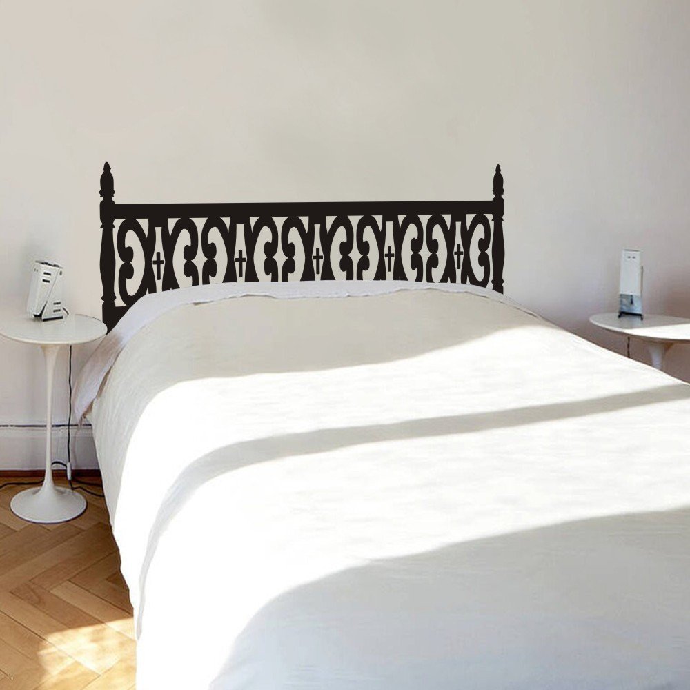 Carved Wood Headboard Wall Decal - Peel & Stick Vinyl Wall Art for Bedroom Decor - Elegant Black Wooden Headboard Sticker (Small Size) - Perfect for Master Bedrooms, Guest Rooms & Apartment Decor