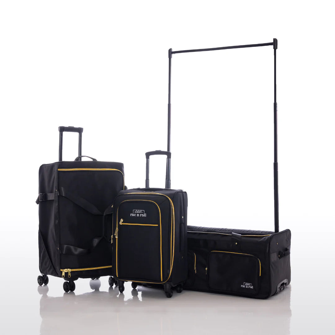 Rac n Roll Large Black Travel Bag with Built-in Wheels - Perfect for Airports, Gym, and Weekend Getaways