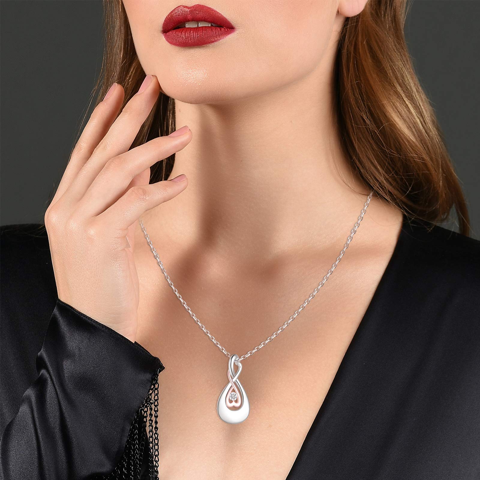 Infinity Love Memorial Urn Necklace - 925 Sterling Silver CZ Teardrop Heart Cremation Jewelry for Ashes - Keepsake Pendant for Women - Perfect for Remembrance, Funeral Services & Sympathy Gifts
