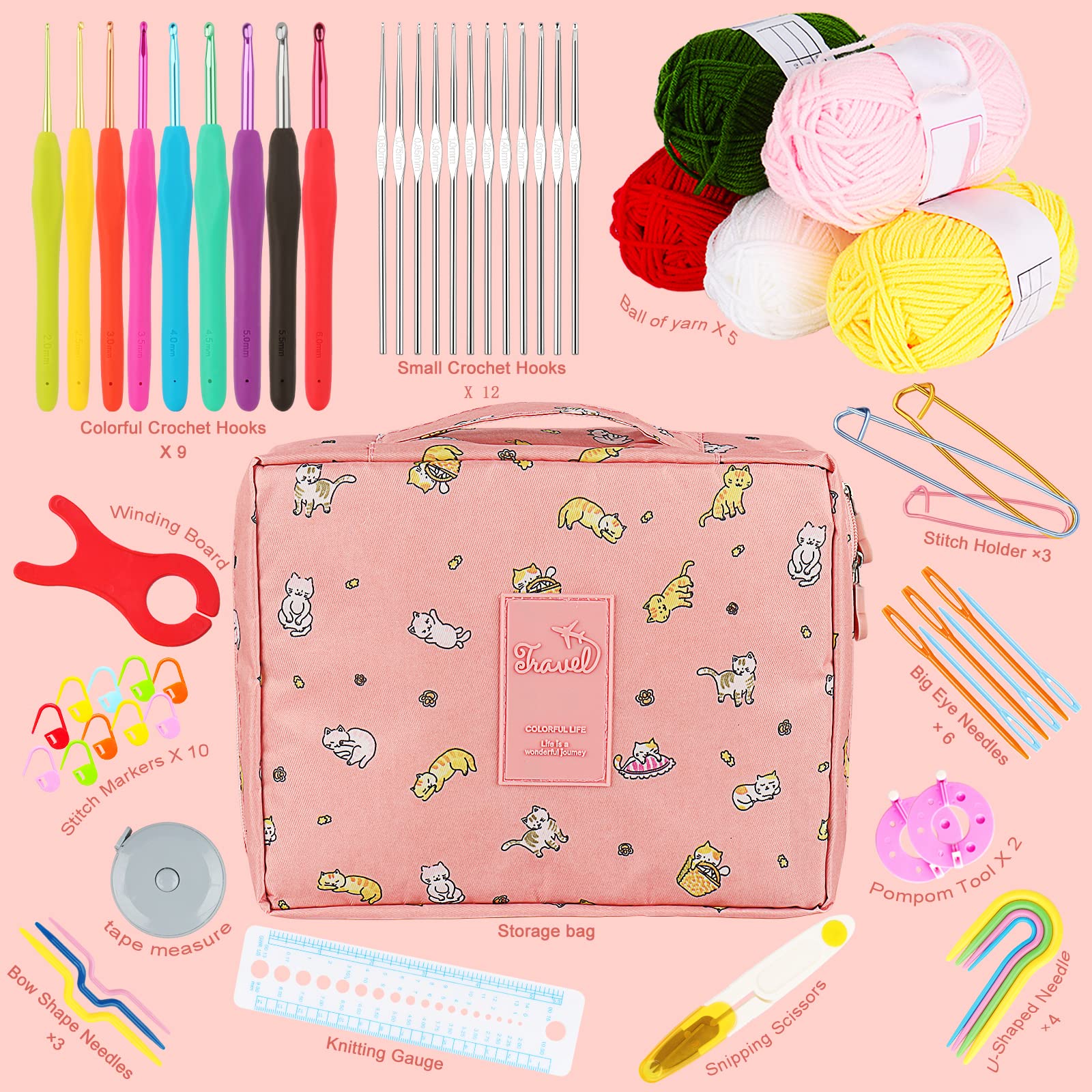 Aeelike Complete Crochet Starter Kit for Beginners - Includes Yarn, Ergonomic Hooks (2.0-6.0mm), Steel Needles (0.6-1.9mm) - Perfect for Adults & Kids Learning Crochet - Great for DIY Crafts, Gifts & Relaxation