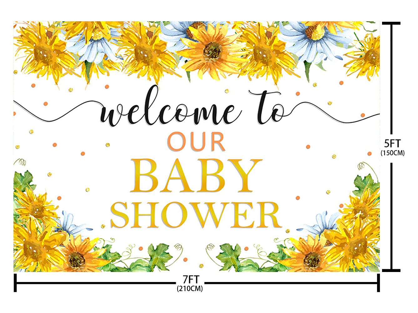 7x5ft Sunflower Baby Shower Backdrop - Gold Sunflower Photography Background for Baby Shower Party Decorations, Vinyl Fabric Banner & Photo Booth Props - Perfect for Baby Showers, Gender Reveals & Newborn Photos