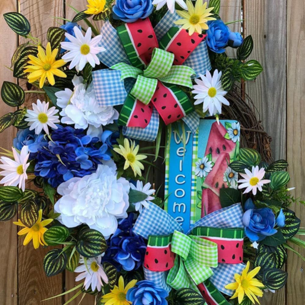 2.5 Inch x 5 Yards Natural Burlap Ribbon for Summer Watermelon Floral Arrangements, DIY Crafts, Gift Wrapping, Wedding Decor - Perfect for Garden Party, Home Decoration and Handmade Bow Making