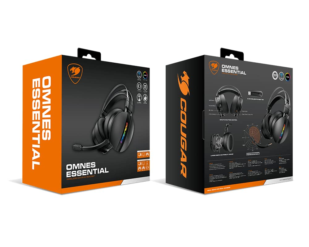 COUGAR OMNES Essential Wireless Gaming Headset - Stereo Boost & Virtual Surround Sound - 9.7mm Noise-Canceling Mic - RGB Lighting for PC, PS5, Xbox - Perfect for FPS, Streaming & Esports