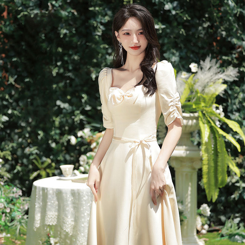 Elegant Champagne Satin Bridesmaid Dress - Long Formal Evening Gown for Weddings, Prom & Special Occasions | Plus Size Options Available